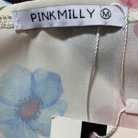 New Pink Milly Floral Duster Open Front Floral 3/4 Sleeve Cover Up Swimwear M - Picture 9 of 14